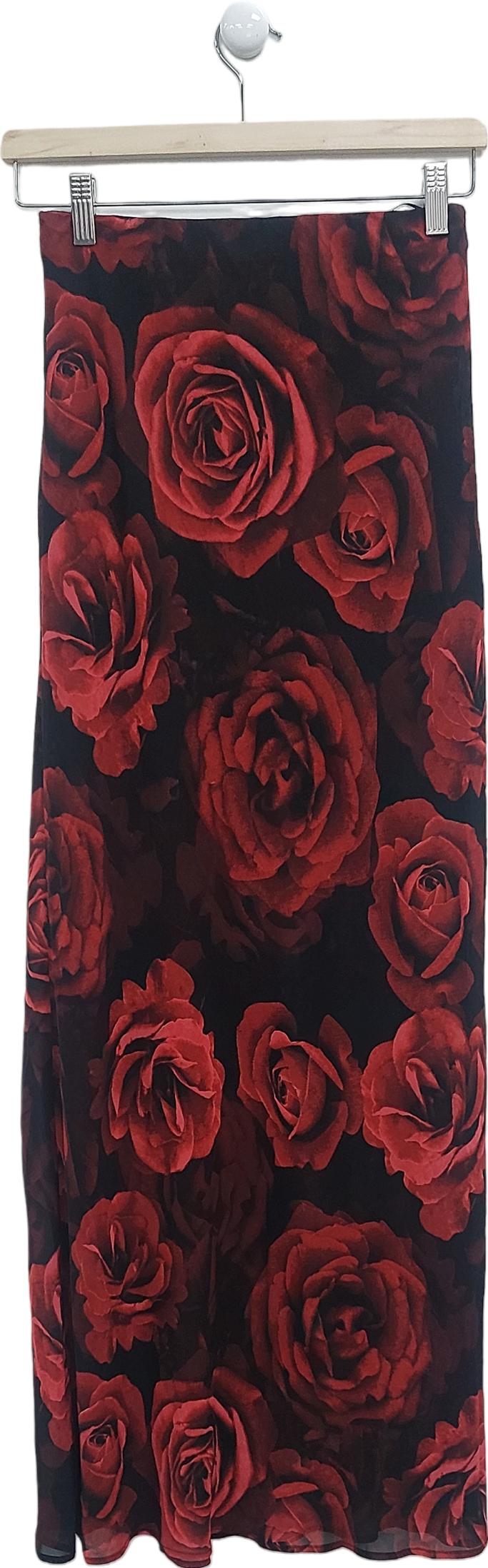 No Label Needed Red Rose Floral Chiffon Maxi Skirt UK 8