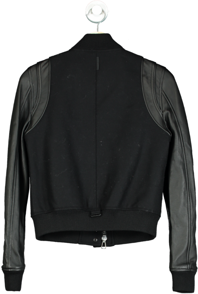 Trench London Black Leather Sleeve Bomber Jacket XS