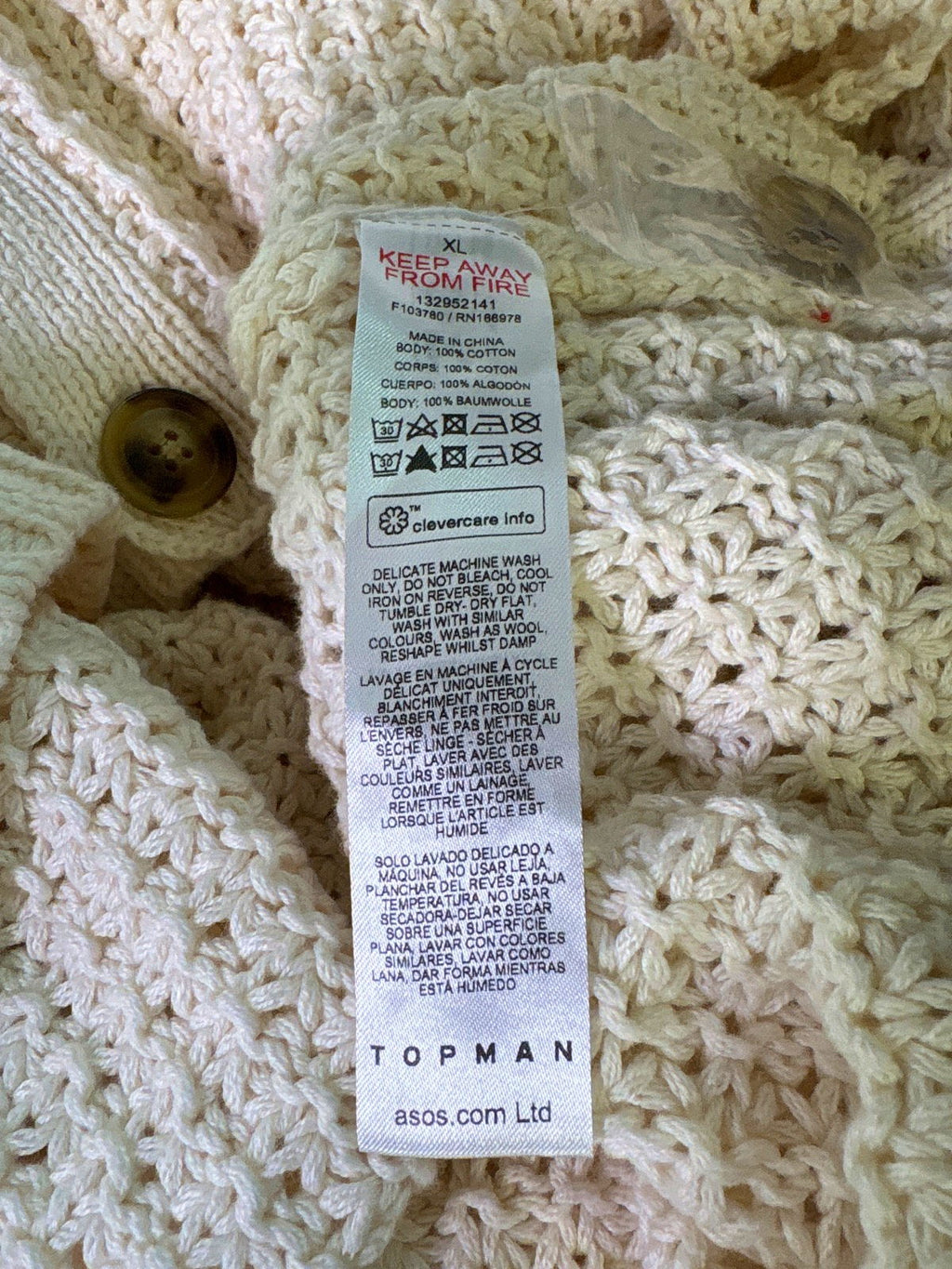 Topman Cream Knitted Cardigan UK XL