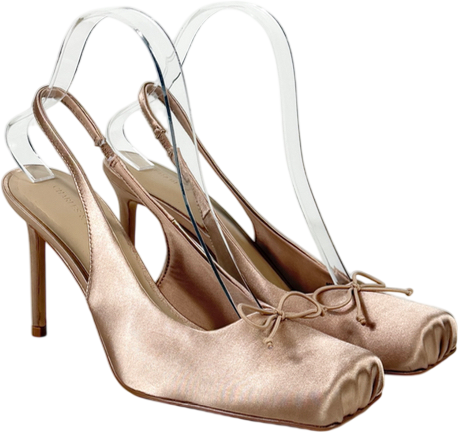 Charles & Keith Nude Satin Ruched Stiletto Slingback Pumps UK 4 EU 37