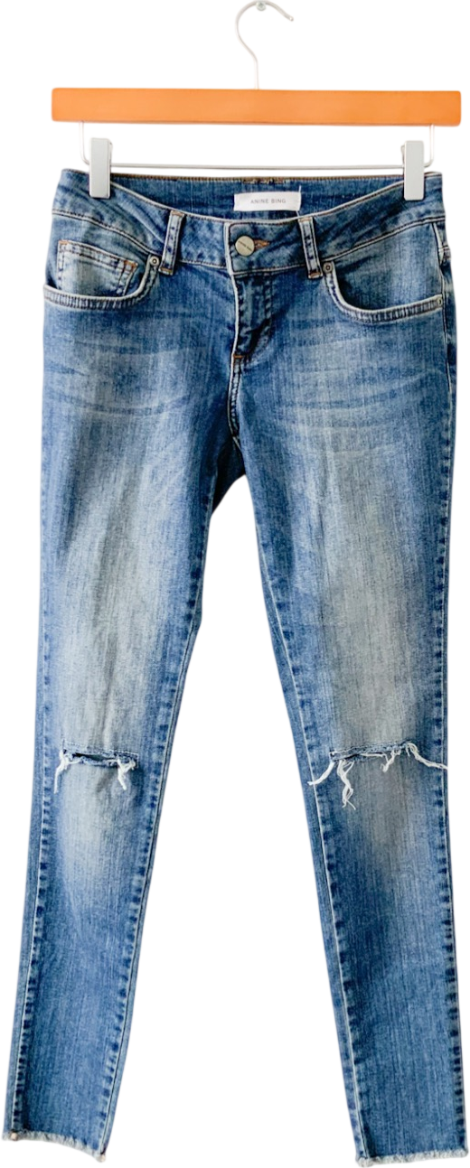 ANINE BING Blue Ripped Knee Skinny Jeans W26
