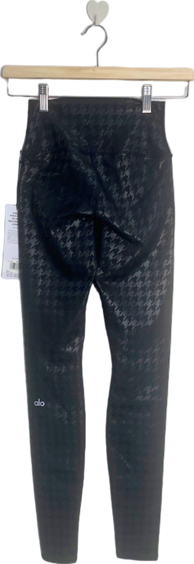 Alo Yoga Black Airlift High-Waist Glimmer Houndstooth Legging UK XXS