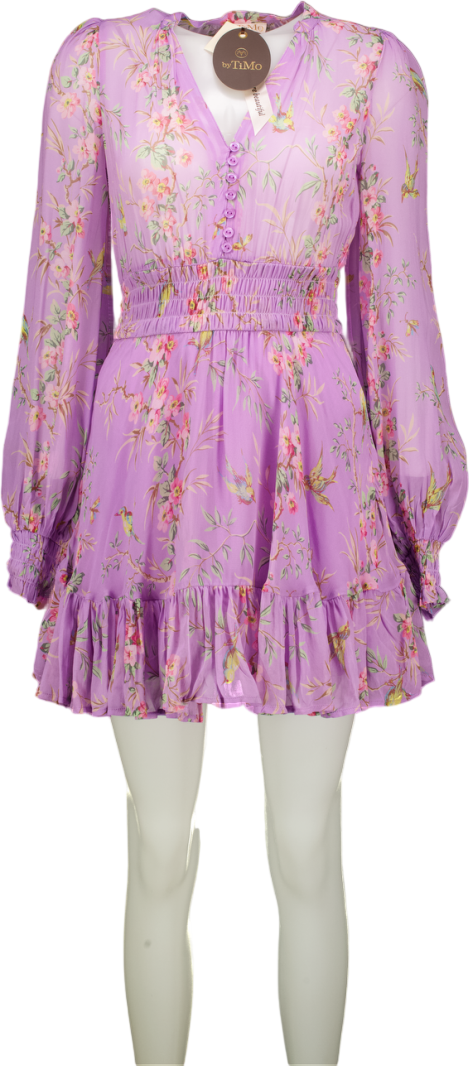 ByTimo Purple Lilac Mini Long Sleeved Dress In Plum Garden UK M