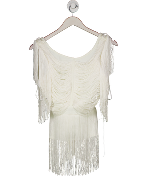 Karen Millen White Draped Fringe Knitted Top UK XS