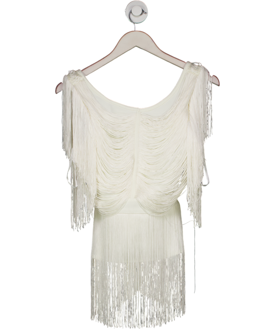 Karen Millen White Draped Fringe Knitted Top UK XS