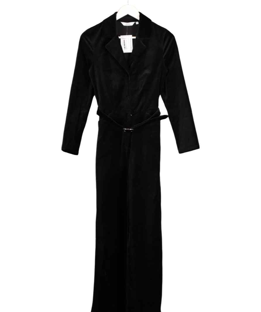 & Other Stories Black Velvet Wide Leg Belted Jumpsuit UK XS