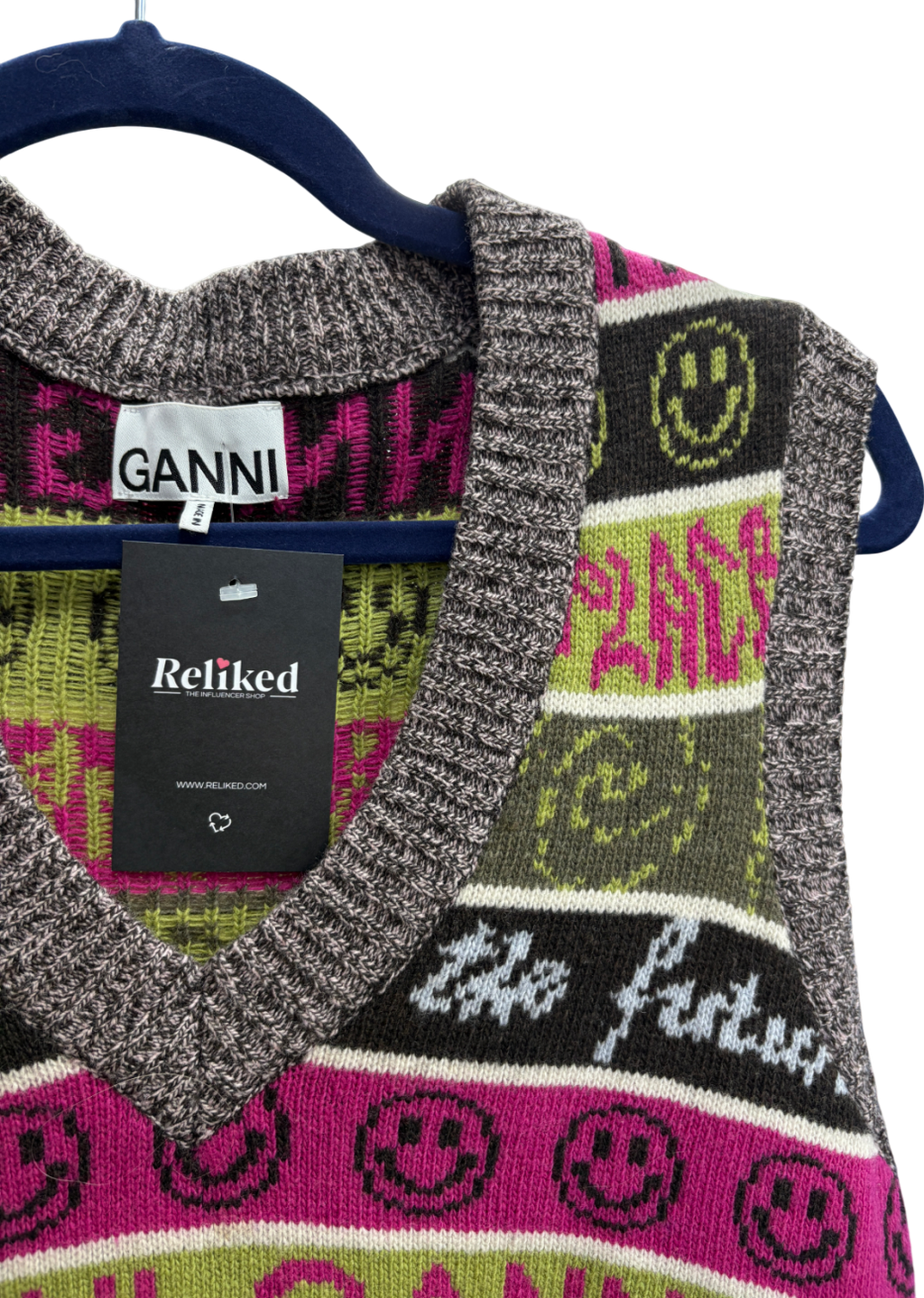 Ganni Multicoloured Logo Wool Vest UK S