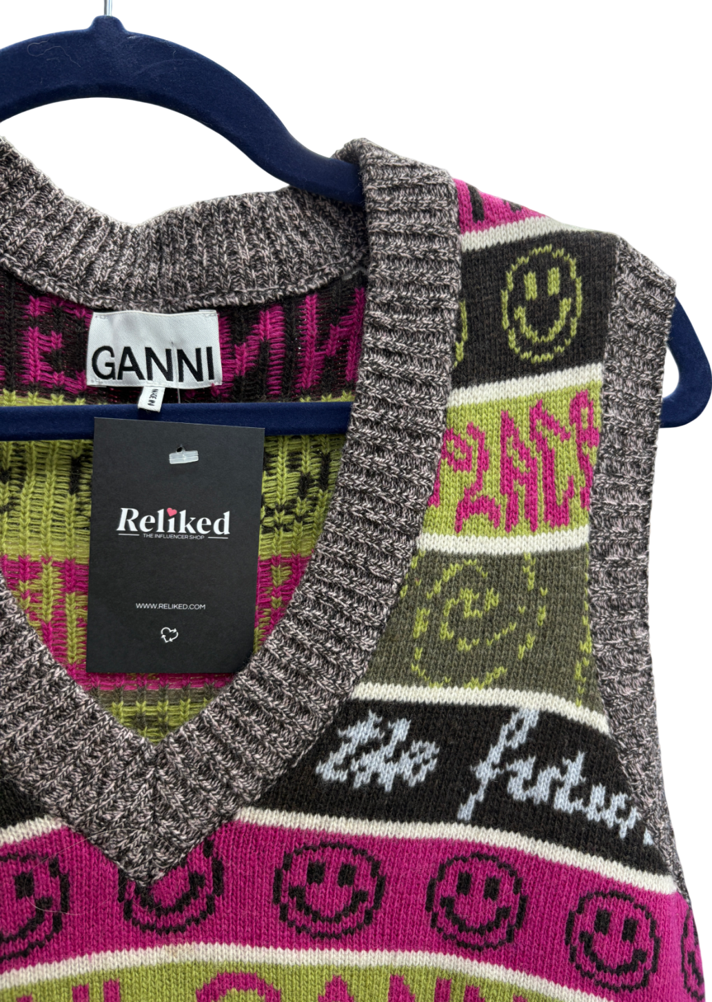 Ganni Multicoloured Logo Wool Vest UK S
