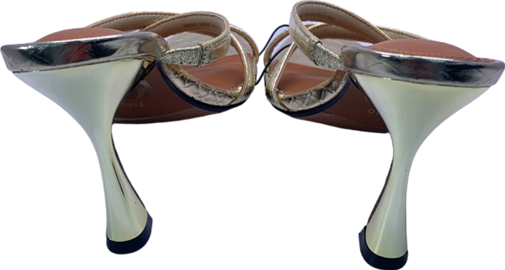 River Island Gold strappy flare heeled mule sandals UK 7