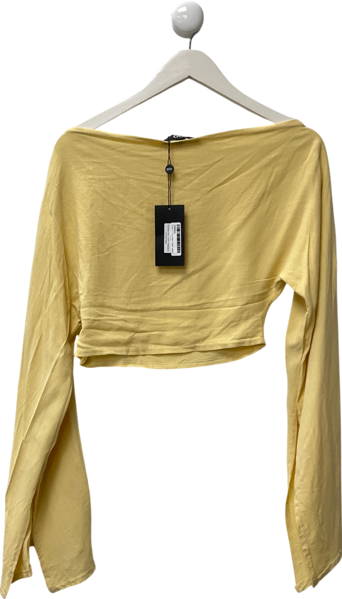 Ego Yellow Long Sleeve Off The Shoulder Crop Top UK 10