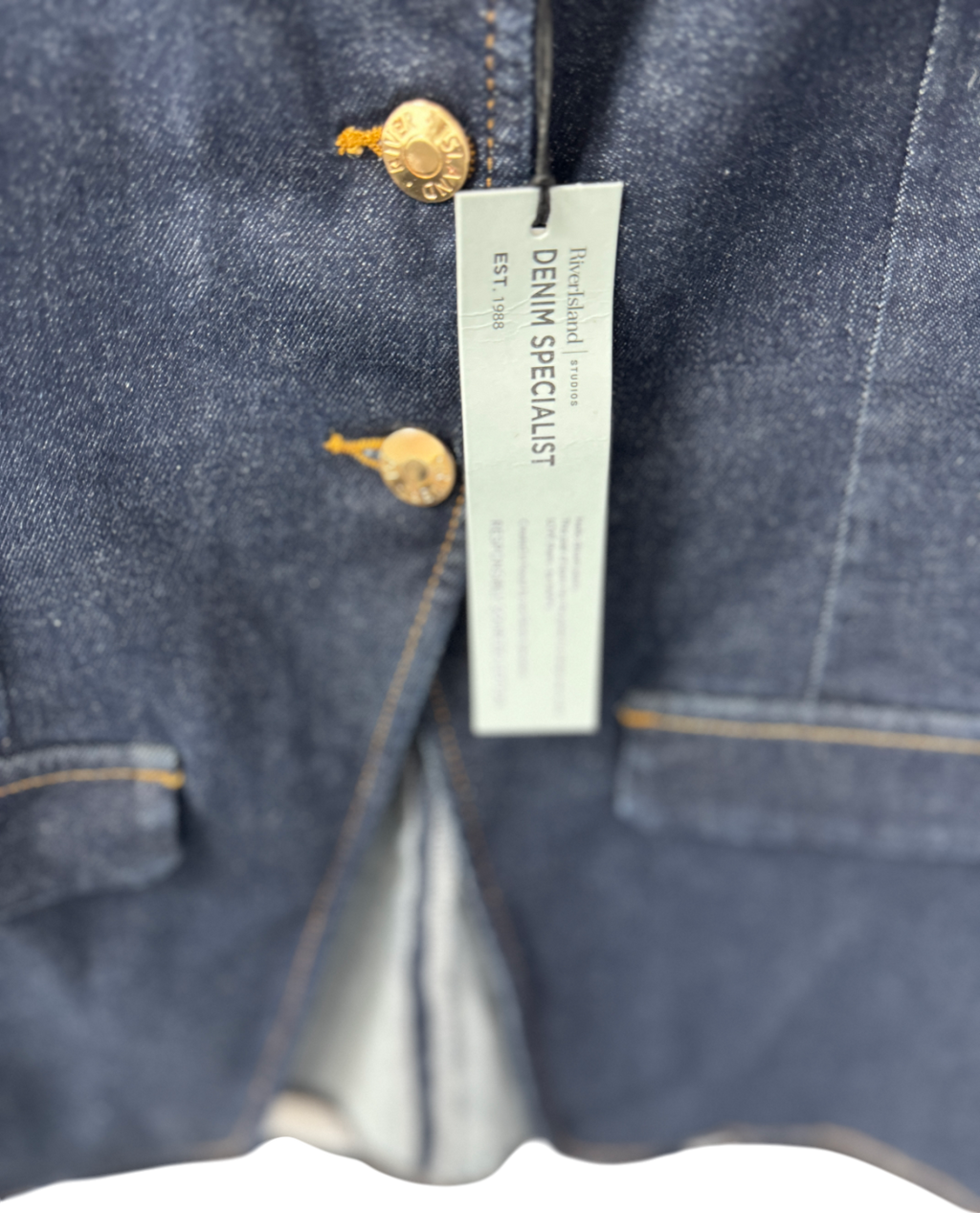 River Island Studio Blue Denim Waistcoat Top UK 8