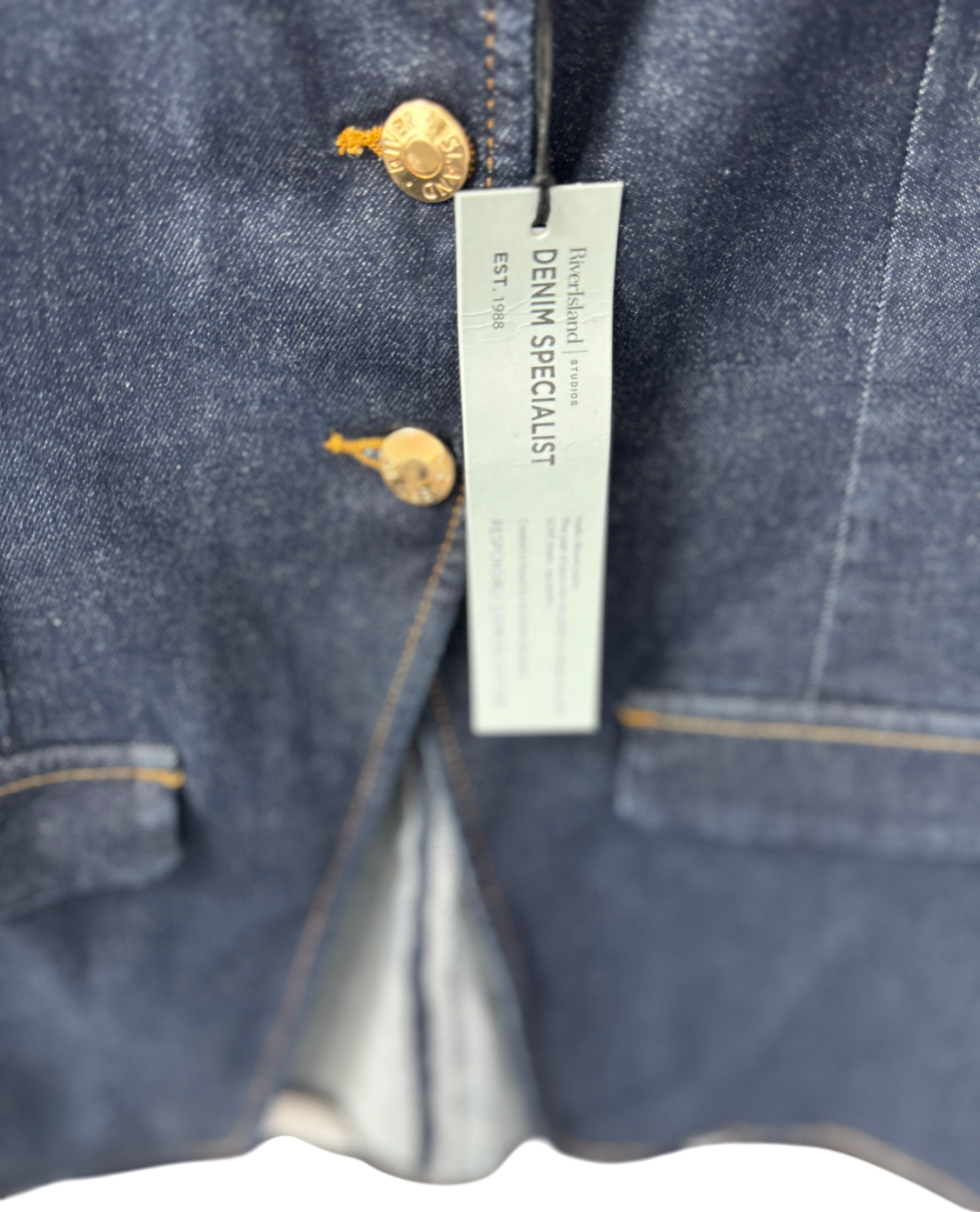 River Island Studio Blue Denim Waistcoat Top UK 8