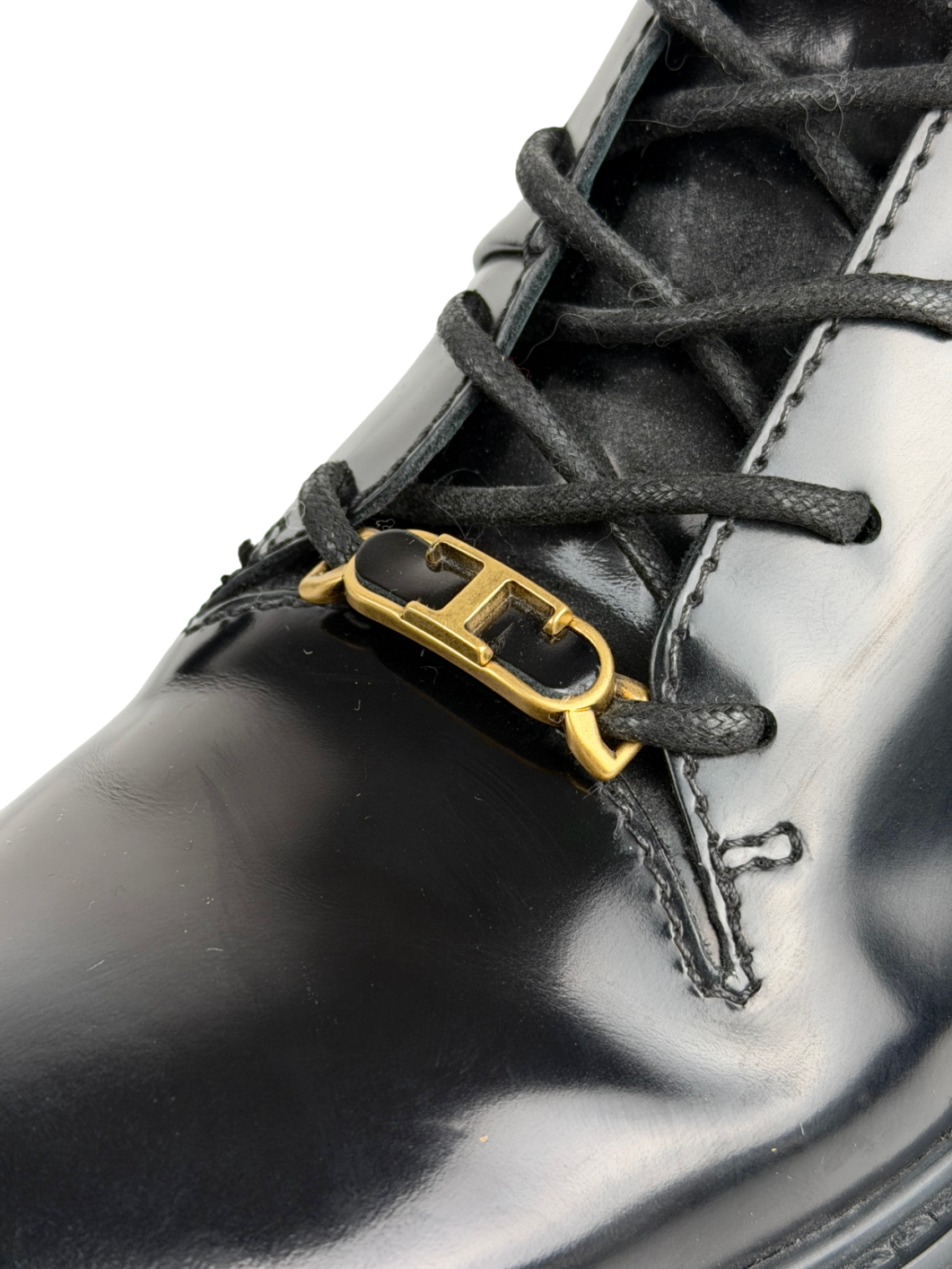 Tod's Black Embellished Glossed-leather Combat Boots UK 4 EU 37 👠