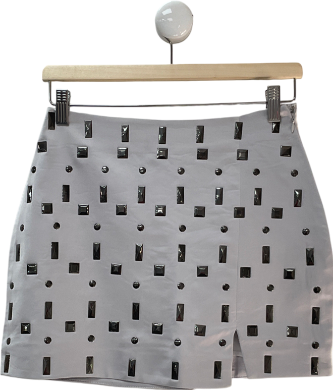 4th & Reckless Metallic Daphne Silver Embellished Mini Skirt UK 6