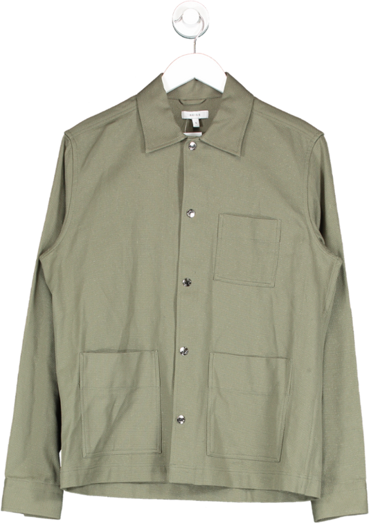 REISS Green Heavy Cotton  Canvas Button Down Shirt UK S
