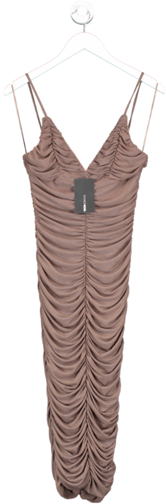 Fashion Nova Brown From The Start Ruched Midi Dress UK M