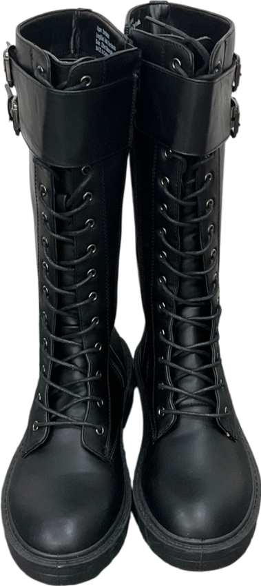 Be You Black Long Lace Up Biker Boots UK 7 EU 40 👠