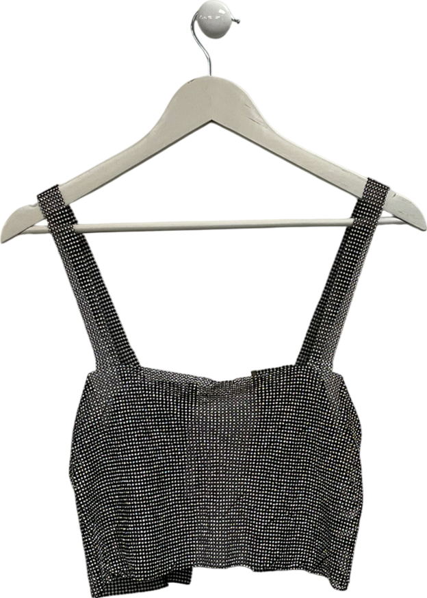 Black Diamanté Tank Top With Open Back UK S