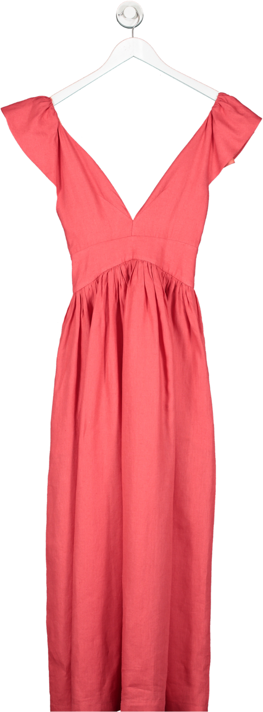 kalita Red Persephone Linen-poplin Maxi Dress UK S