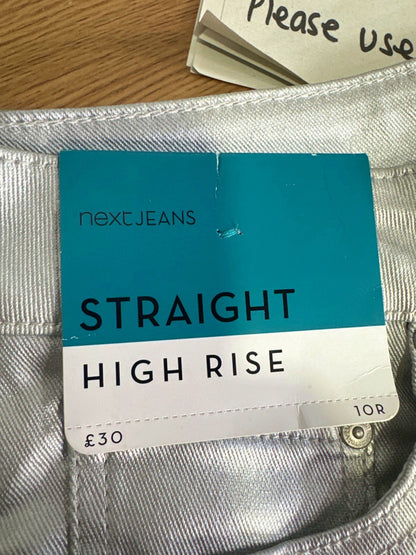 Next Silver High Rise Straight Jeans UK 10 R