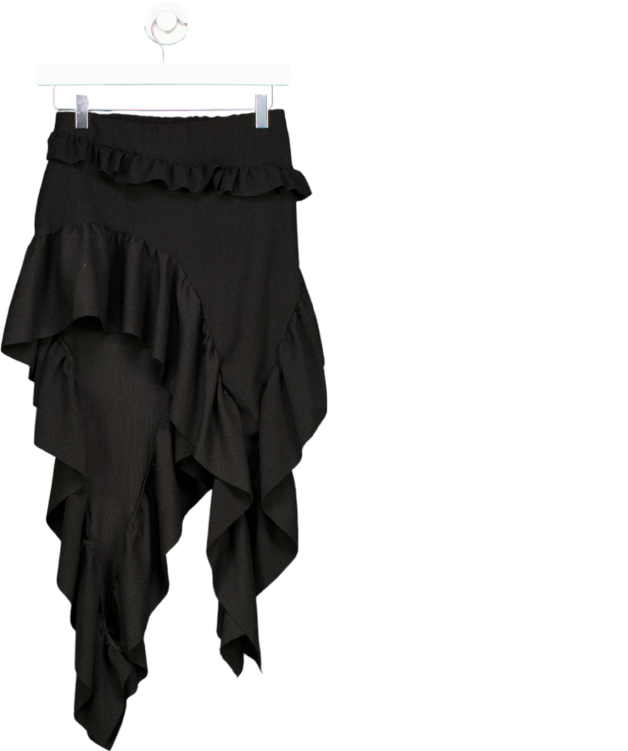 Ego Black Low Rise Frill Asymmetric Skirt UK 10