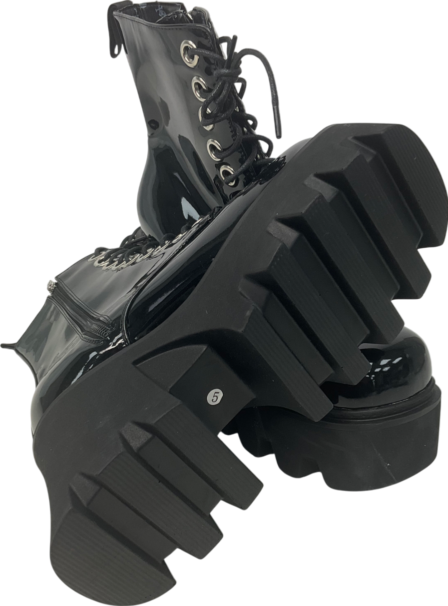 la moda Black Run To You Chunky Platform Ankle Boots UK 5 EU 38 👠