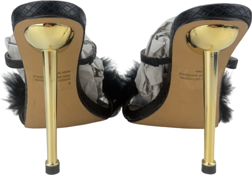 Ego Black Feather Strappy Heels UK 5 EU 38 👠