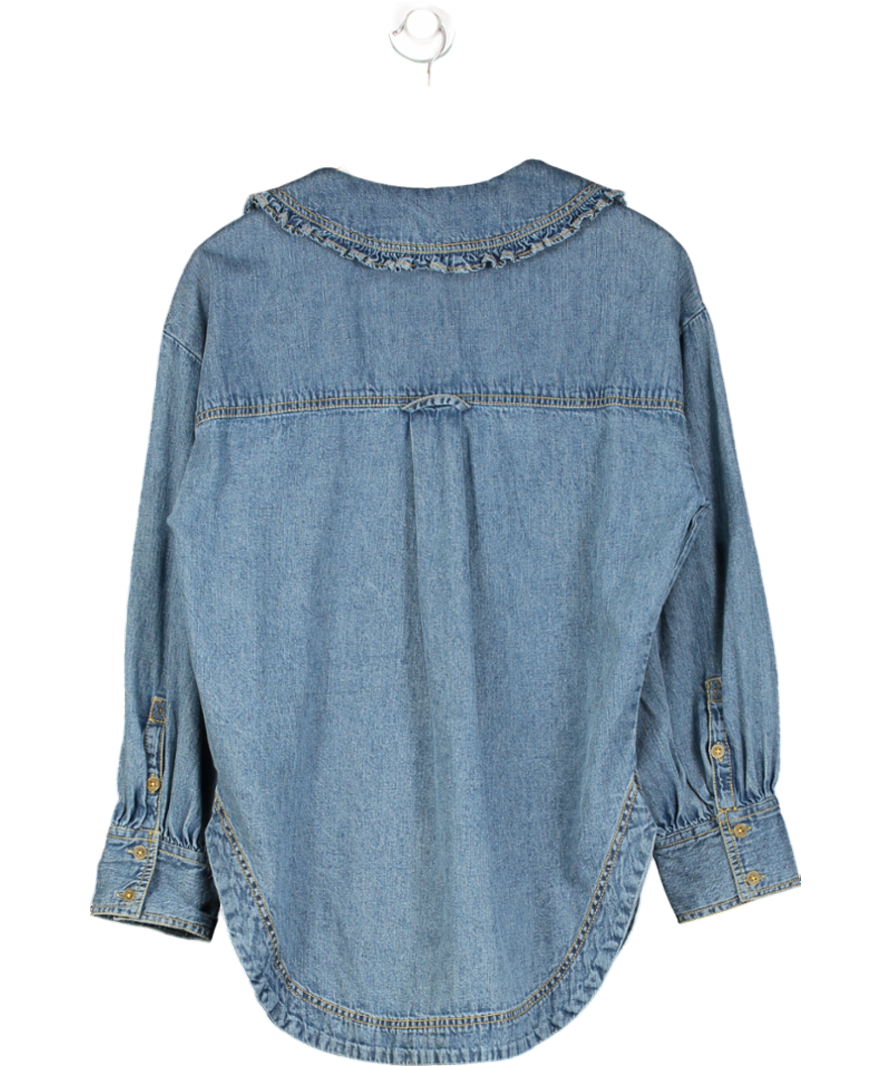 Pilcro Blue Frill-collar Denim Buttondown Shirt UK S