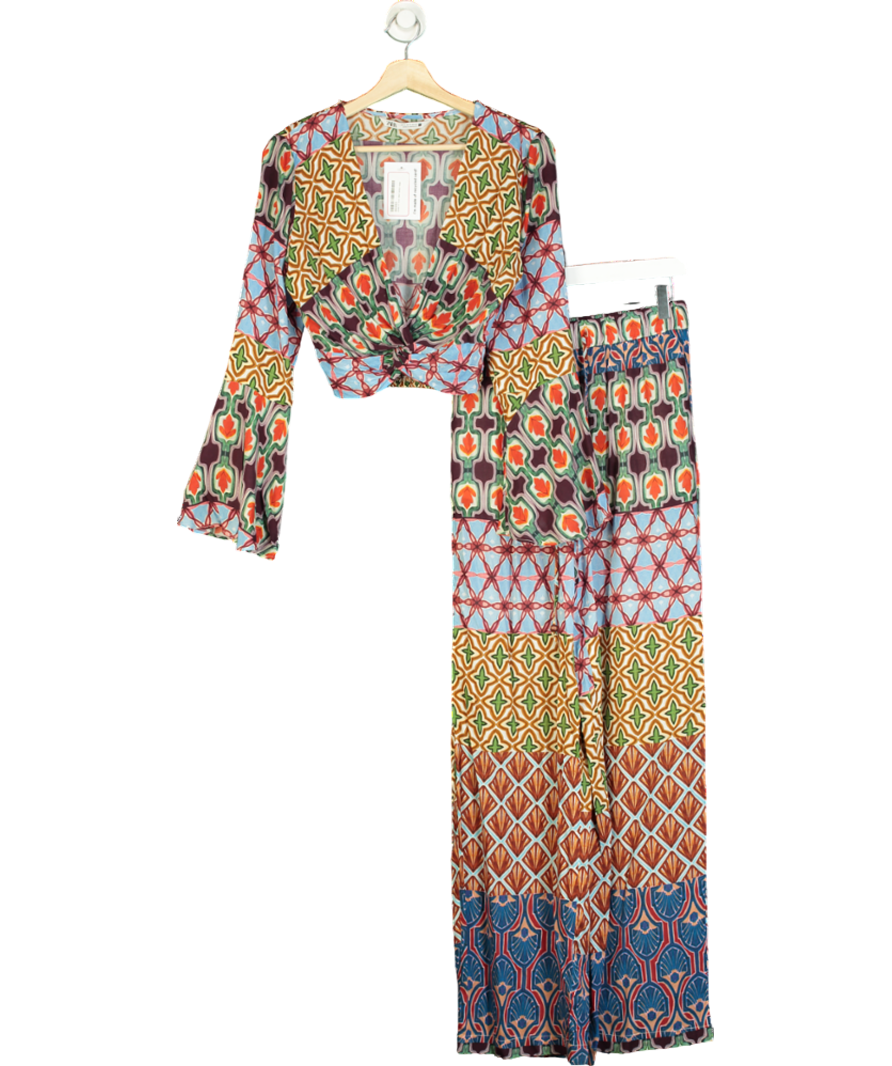 ZARA Multicoloured Abstract Print Flared Sleeve Set UK S