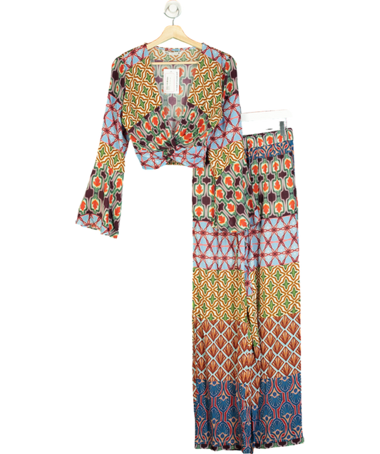 ZARA Multicoloured Abstract Print Flared Sleeve Set UK S