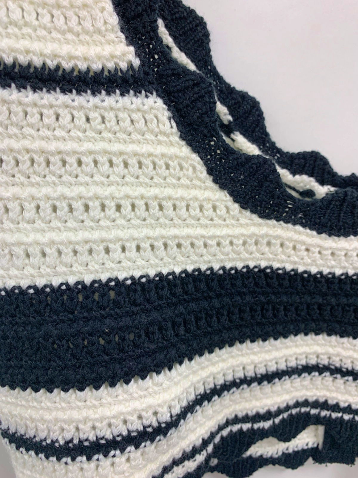 Meshki Black and White Striped Crochet Knit Tank Top UK S