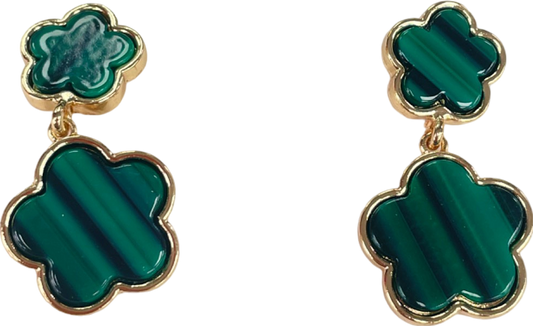 Green/Gold Large Double Clover Drop Earrings