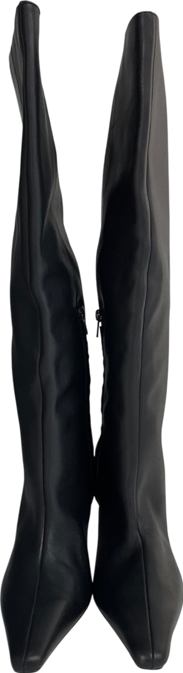 NA-KD Black Slim Toe Leather Knee High Boots UK 7 EU 40 👠