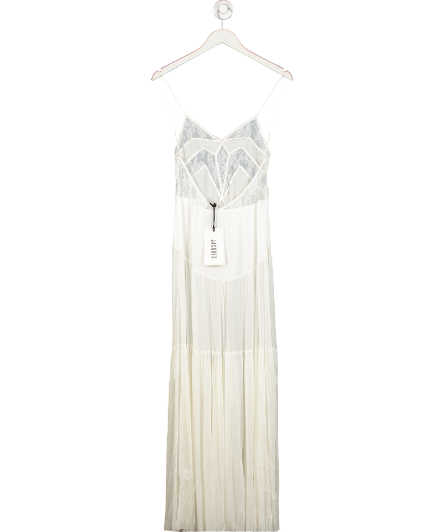Sleeping with Jacques Cream Francine Lace And Silk Tulle Maxi Dress Sz0 UK 6
