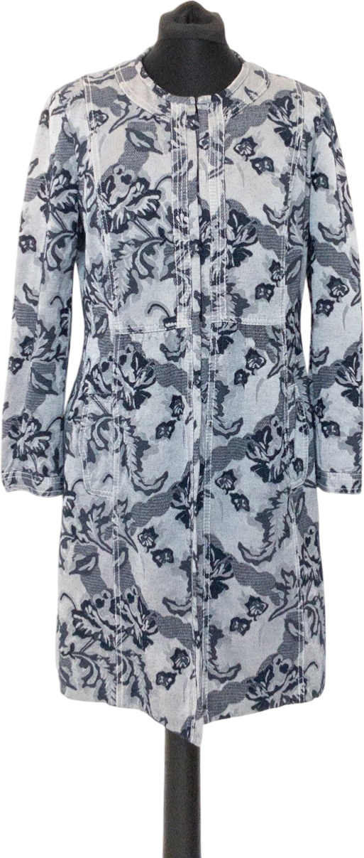 VALENTINO Vintage Blue Floral Denim Frock Coat IT46 UK 12