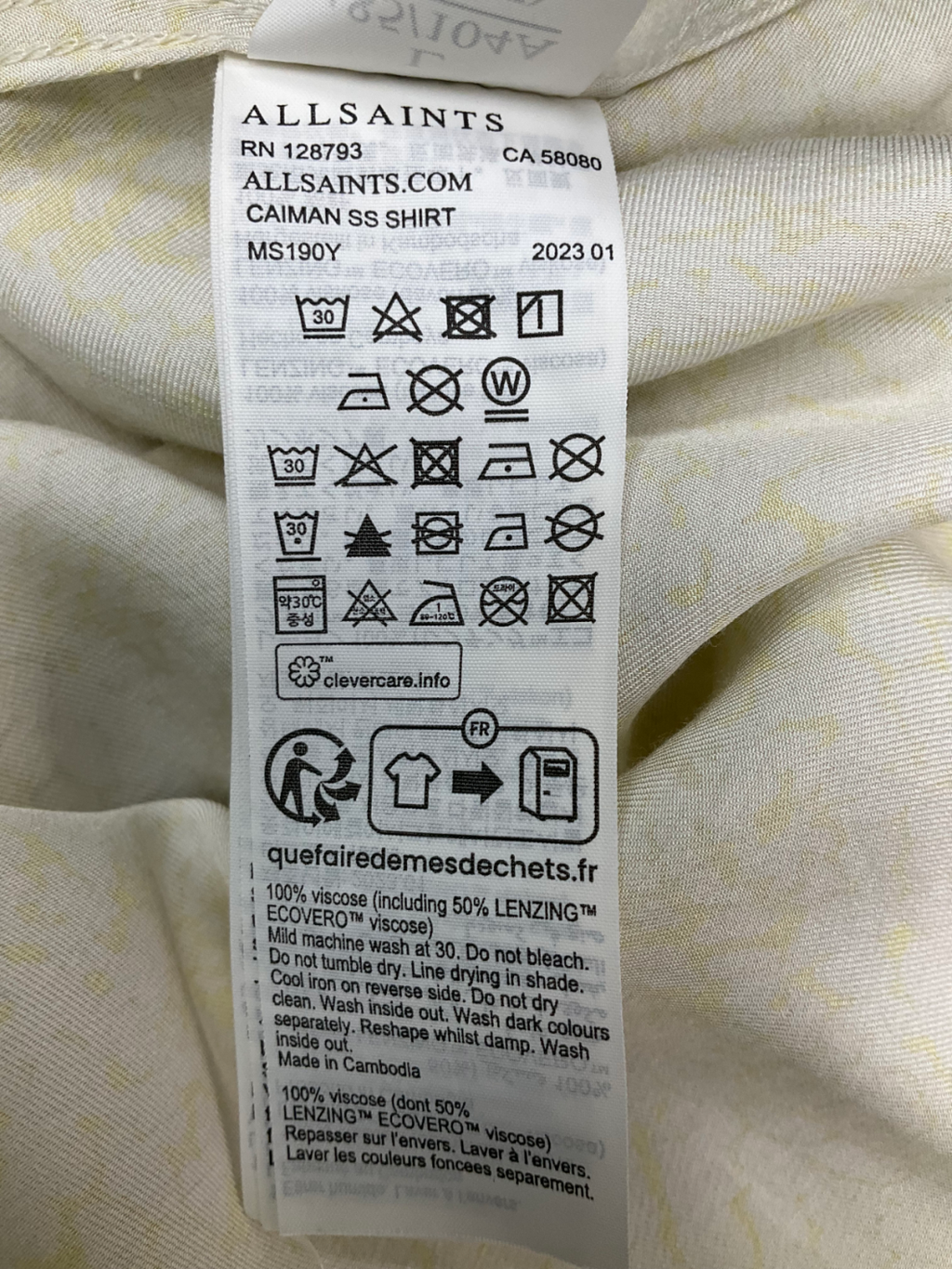 All Saints Yellow Caiman Short Sleeve Shirt UK L