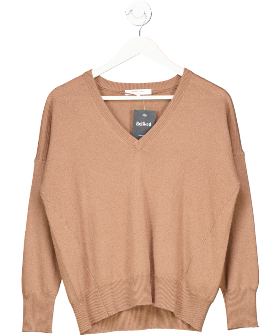 Gerard Darel Brown V Neck Cashmere Sweater UK S