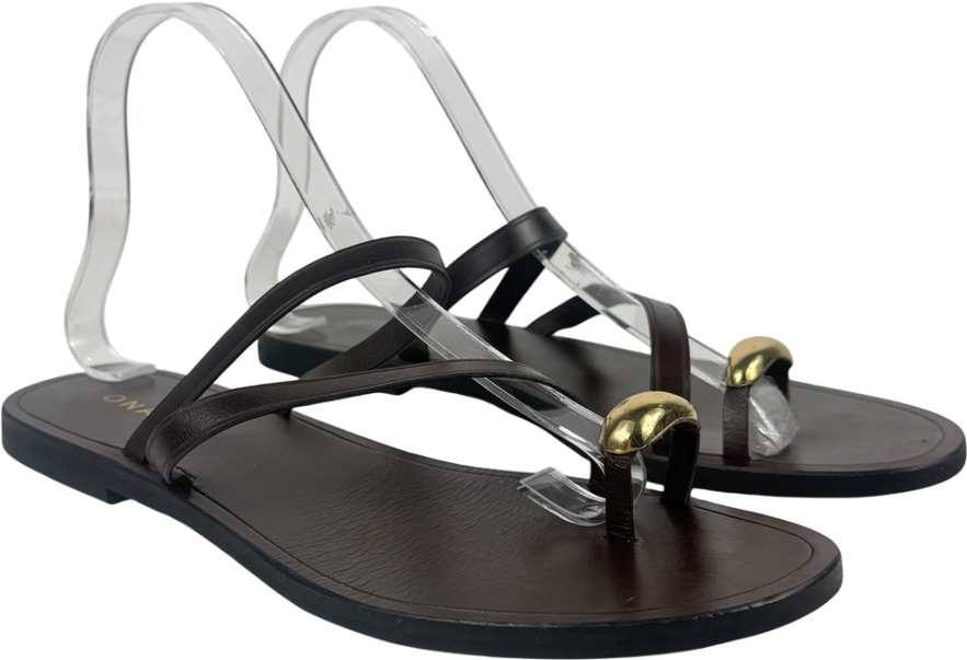 Jonak Plagettes With Slender Straps And Gold Details In Dark Brown Leather UK 7 EU 40