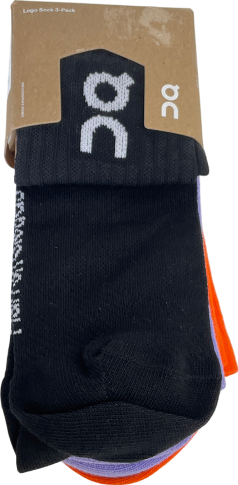 ON Running Multicoloured 3 Pack Logo Socks In Comet Flame And Black UK L