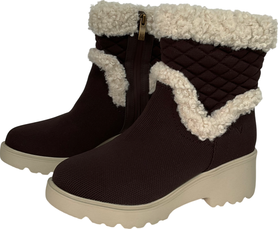 vivaia Brown Fluffy Round-toe Platform Chunky Wedge Boots UK 4 EU 37 👠