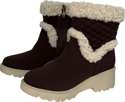 vivaia Brown Fluffy Round-toe Platform Chunky Wedge Boots UK 4 EU 37 👠