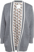 SANDRO Contrast Stripe Trim Woven Cardigan In Grey Sz0 UK XS