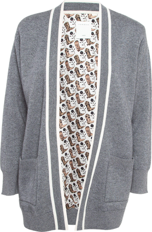 SANDRO Contrast Stripe Trim Woven Cardigan In Grey Sz0 UK XS