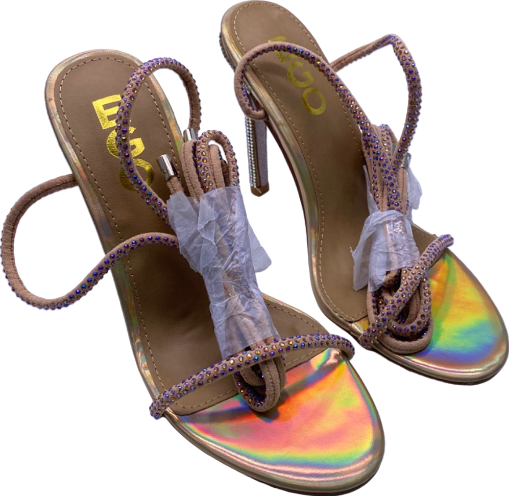EGO Beige Holographic Open Toe Heels UK 4
