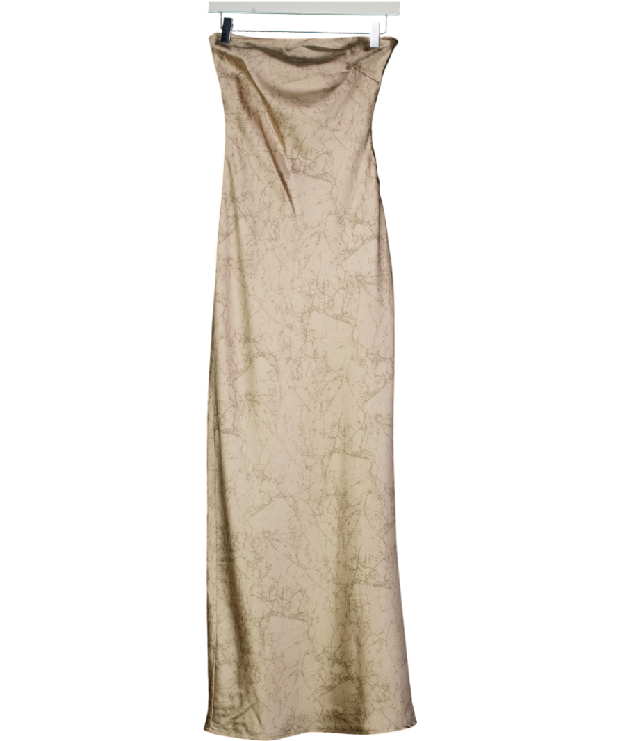 4th & Reckless Beige Satin Marble Print Bandeau Shona Dress UK 8