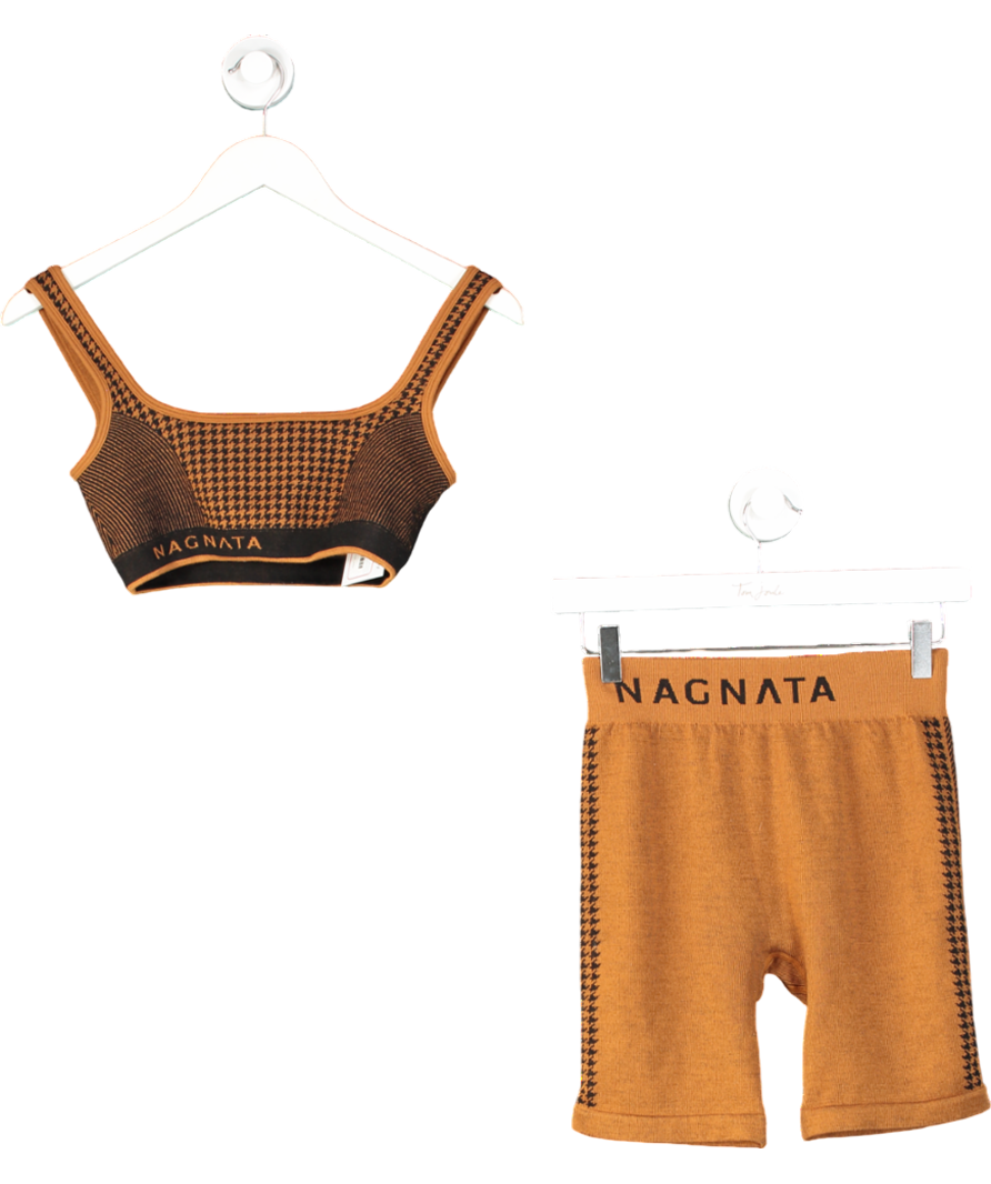 Nagnata Brown Classic Wool Blend Shorts And Crop Top UK M/L
