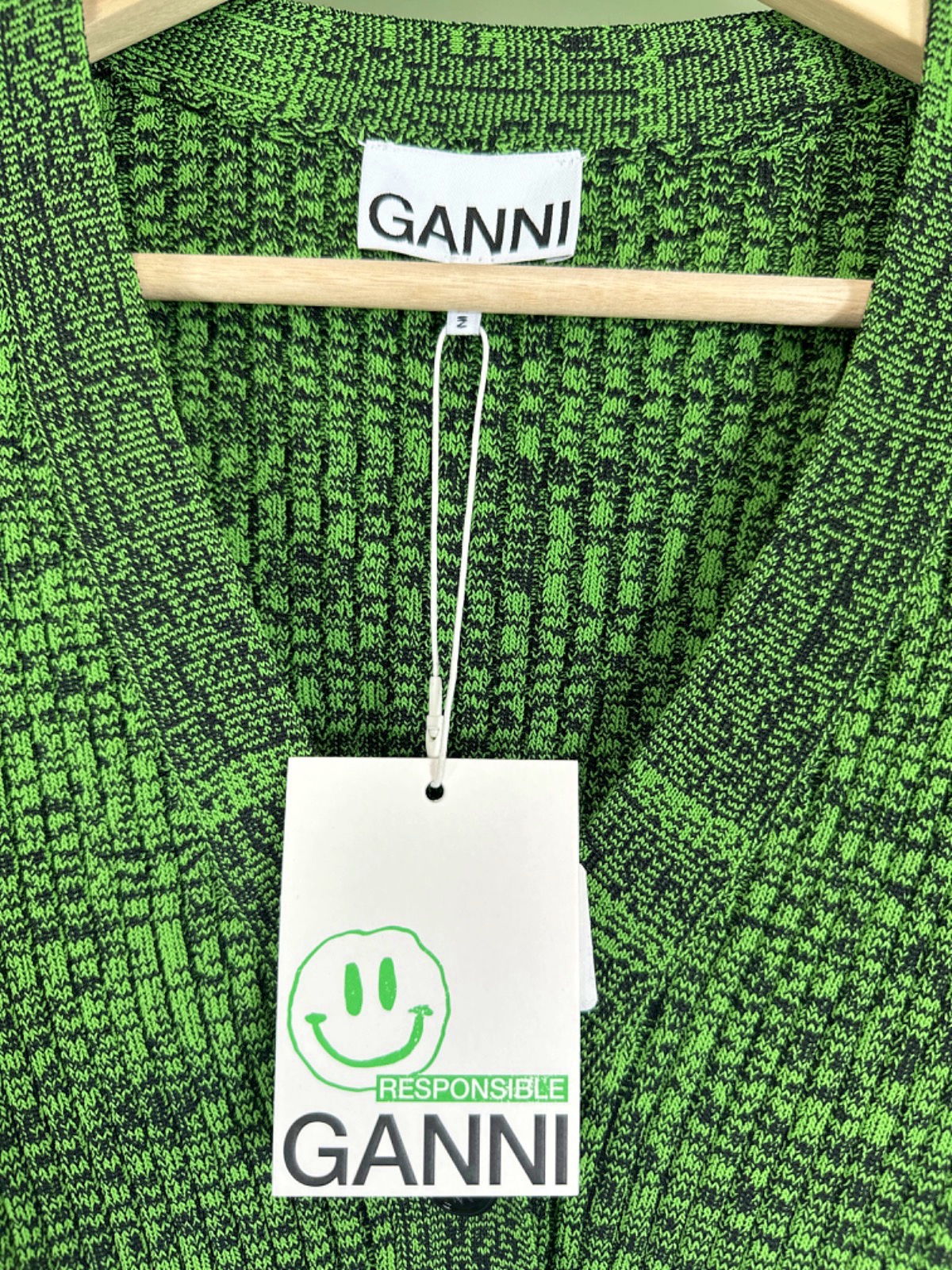 Ganni Kelly Green Ribbed Cardigan XS