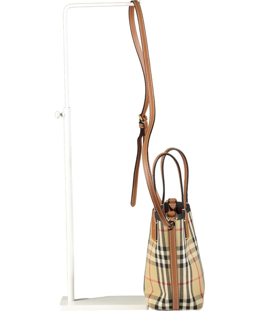 Burberry London Beige Checked Mini Tote Bag One Size