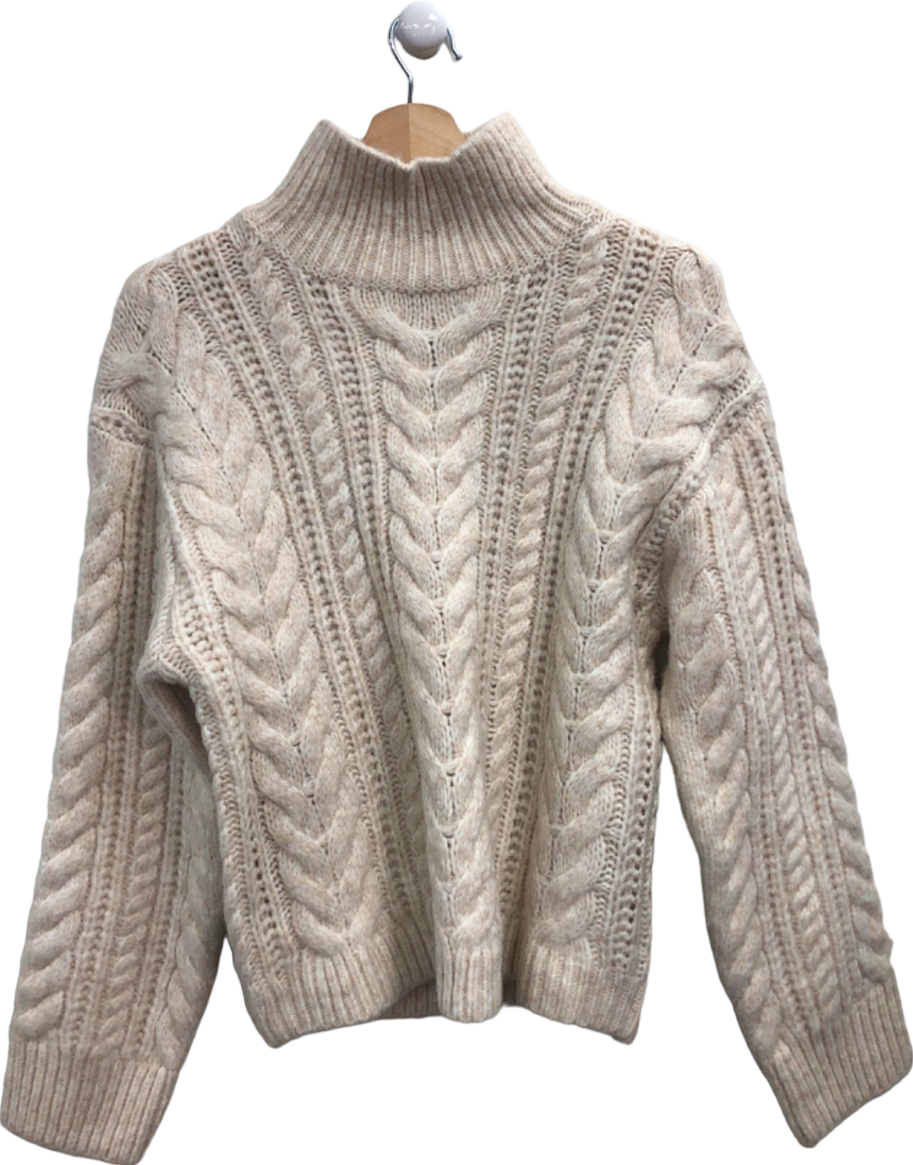 H&M Beige Cable Knit Turtleneck Sweater UK S