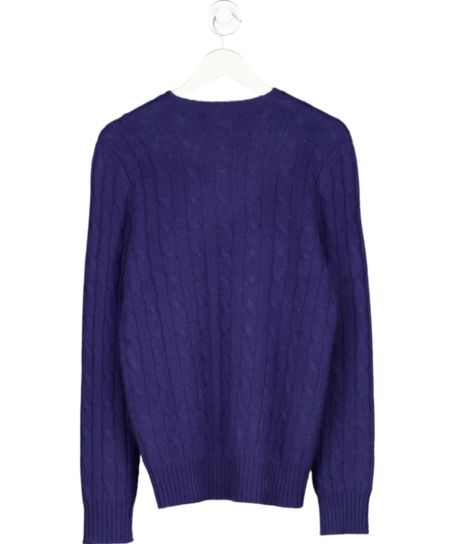 Polo Ralph Lauren Blue 100% Cashmere Cable Knit Sweater UK M